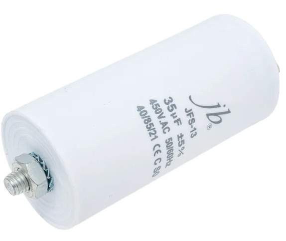 35.0/450VAC, ±5%, elektromotoru kondensators, klemes 6.3mm, 3000h, M8, Ø45x95mm, Jb Capacitors