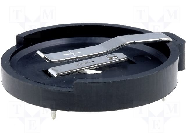 Bateriju turētājs SN2430, plastmasas, horizontals, CR2430, melna, THT, 1 baterija