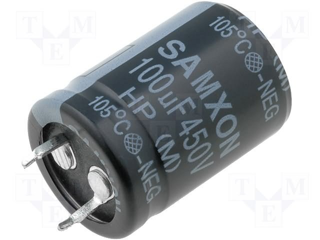 100/450V, 105C, Ø22x30mm, ±20%, Kondensators elektrolītisks, 2000h, SAMXON, SNAP-IN