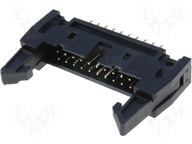 20pin(2x10), IDC, "papa/THT", solis=2.54x2.54mm, taisns, ar fiksatoru