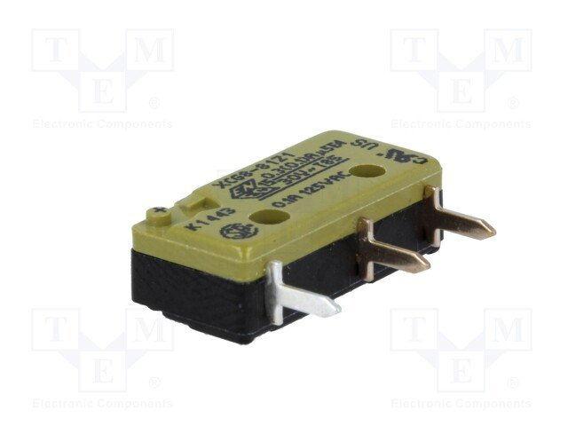 Mikropārslēdzējs bez sviras PCB, SPDT, ON-(ON), 0.3A/30VAC, IP40, 1.7N, 19.9x6.4x9.5mm, viens kontakts uz parslēgšanu
