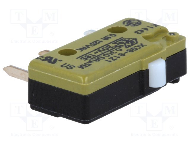 Mikropārslēdzējs bez sviras PCB, SPDT, ON-(ON), 0.3A/30VAC, IP40, 1.7N, 19.9x6.4x9.5mm, viens kontakts uz parslēgšanu