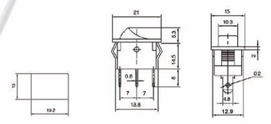 Taustiņslēdzis SPST, ON-OFF, 3A/250VAC,6A/125VAC, 18.8x12.9x14.4mm, apgaism. neona lamp. (--O), sarkana krasa, ar fiksāciju