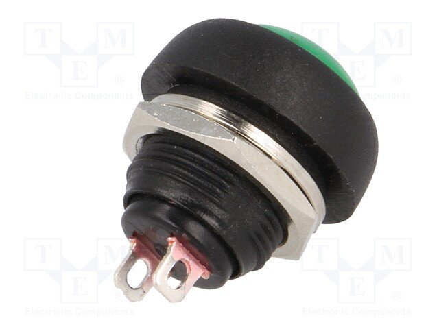 Poga SPST-NO, OFF-(ON), 1A/250VAC, M12, Ø18mm*20mm, zaļa, bez fiksacijas