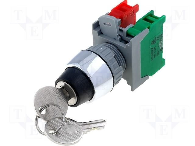 Paneļu slēdzejs, 22mm, 2 poz., OFF-ON, ar atslēgu, IP65, 3A/230VAC, divi kontakti uz sasl/atslēgšanu