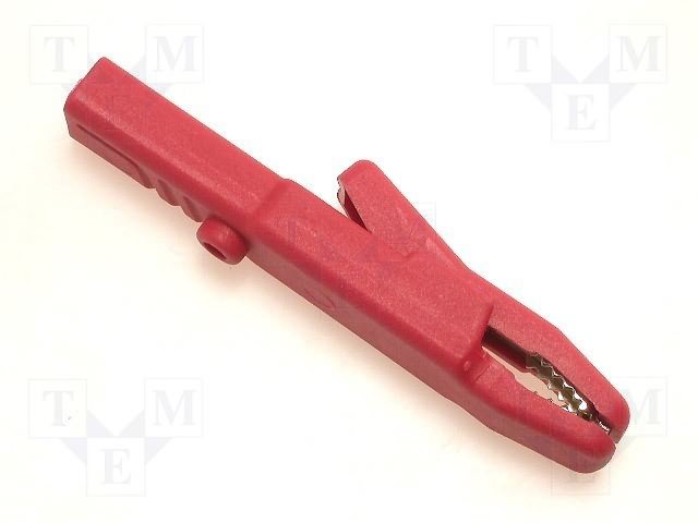 Krokodils izolēts, 4mm, 25A, L=80.5mm, HIRSCHMAN, sarkana krasa