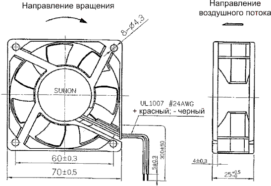 70x70x25mm, DC12V, MagLev, 83.25m3/h, 45dBA, 5100RPM, 4.4W, Ventilators