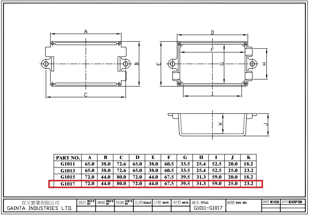 Plastmasas korpuss, 44x72x27mm, ABS, melnā krasa, ar piestiprinājumiem