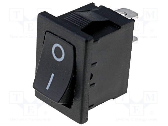 Taustiņslēdzis SPST, ON-OFF, 3A/250VAC, 18.8x12.9x13.8mm, (--O), melnā krasa, ar fiksāciju