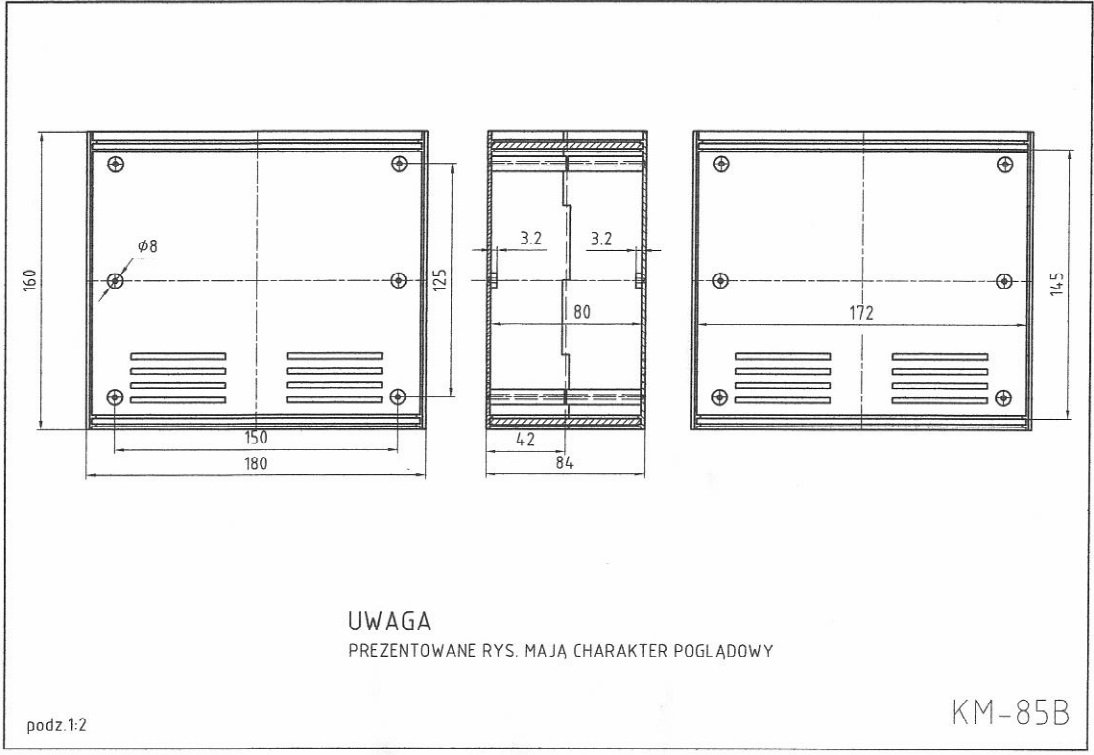 Plastmasas korpuss, 180x160x85mm, ABS, pelēkā krasa, ar ventilāciju