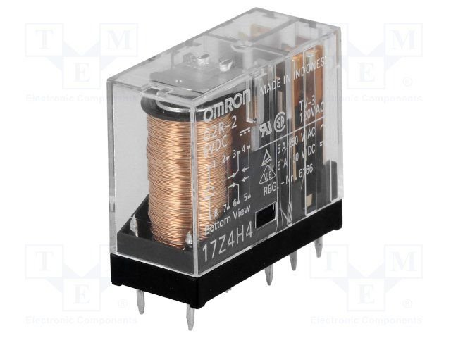 Relejs DC6V, DPDT, 2x5A/250VDC, 2x5A/30VDC, 68Ω(88.2mA), divi kontakti uz pārslēgšanu, 29x13x25.5mm, OMRON