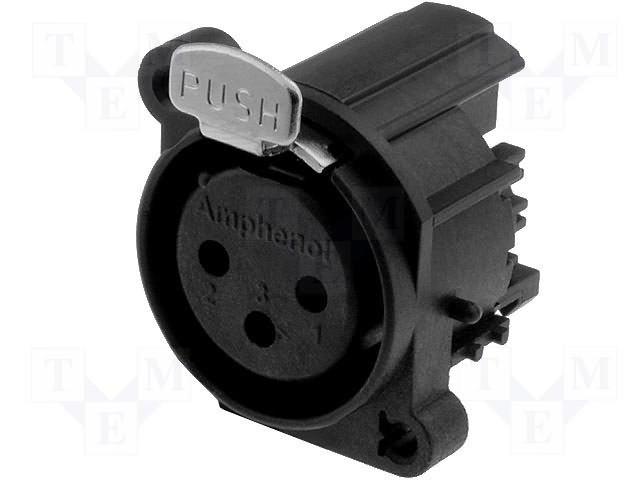 XLR 3PIN, ligzda, šasijai (2 skrūves), leņķisks, AMPHENOL