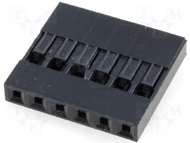 6(1x6)pin, 2.54mm, viena rinda, korpuss uz vadu, plastmasa