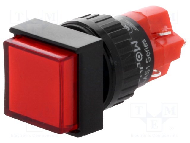 Poga SPDT, ON-(ON), 3A/250VAC, 2A/24VDC, LED24VAC/DC, sarkanā krasa, lodejama, 18x18x45mm, bez fiksacijas