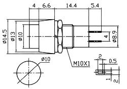 Poga SPST-NO, OFF-(ON), 1A/250VAC, M10, Ø14.5 x 25mm, sarkana krāsa, bez fiksacijas