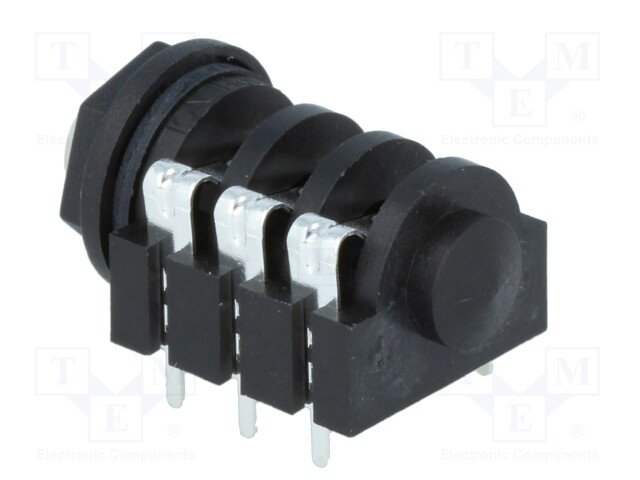 6.35mm ligzda, stereo, plastmasas, THT, skrūvejamas šasijai M9, plastmasu uzgrieznis, 2 x on/off, AMPHENOL