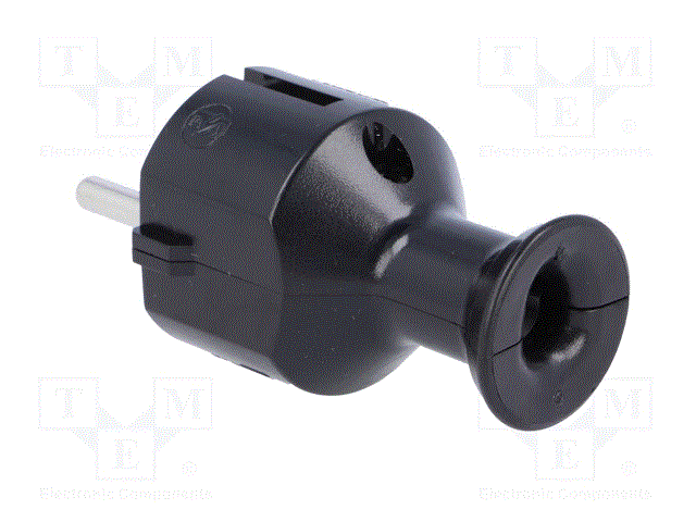 Tikla štekers, Uni-Schuko, 250VAC/16A, 2P+PE, melna krasa, taisns, ar zemi