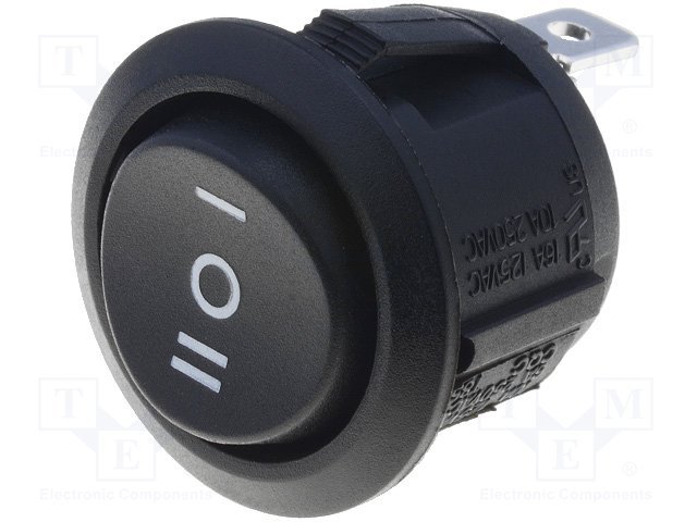 Taustiņslēdzis SP3T, (ON)-OFF-(ON), 6A/250VAC, 20A/12VDC, Ø20.2mm, mēlns, bez fiksācijas