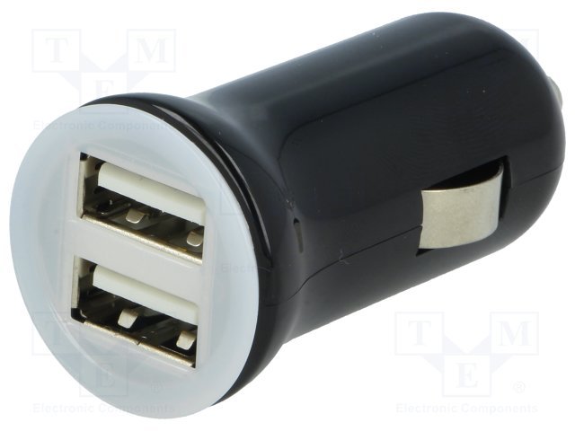 auto štekers piepīpētājam (12...24V DC) uz 2xUSB ligzda, 5V, 2x2.1A, melnā/balta krasa