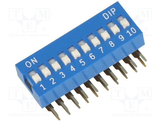 Pārslēdzējs slīdbīdņu DIP-10*2.54, ON-OFF, 0.05A/12VDC, vertikala veida