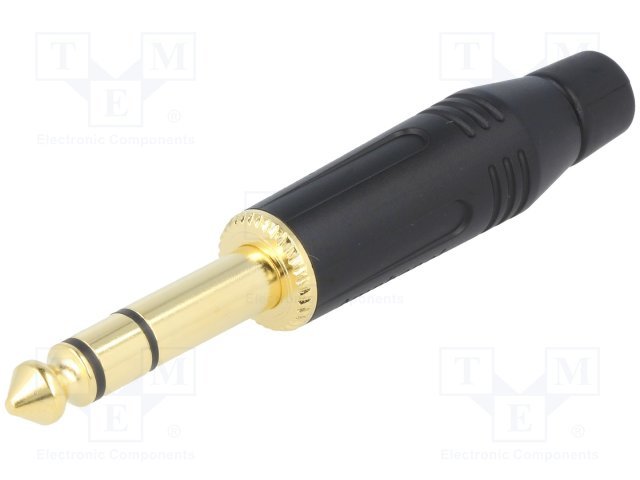 6.35mm štekers, stereo, metālisks, uz vadu, ar amortizatoru, apzelts/mels, AMPHENOL