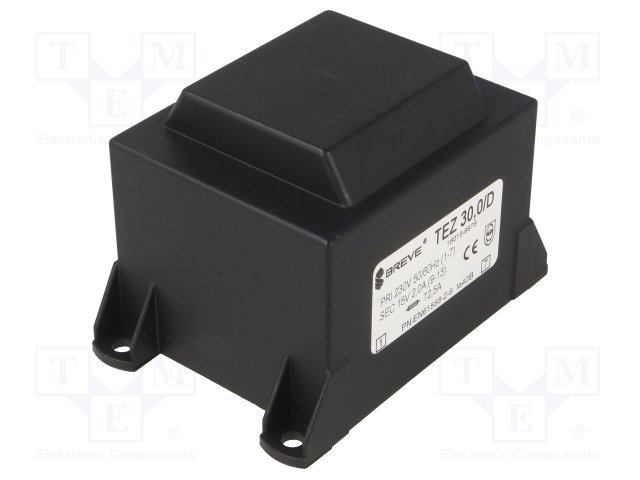 Transformators 220V=>15V, 2000mA, 30VA, 63x53x56.5mm