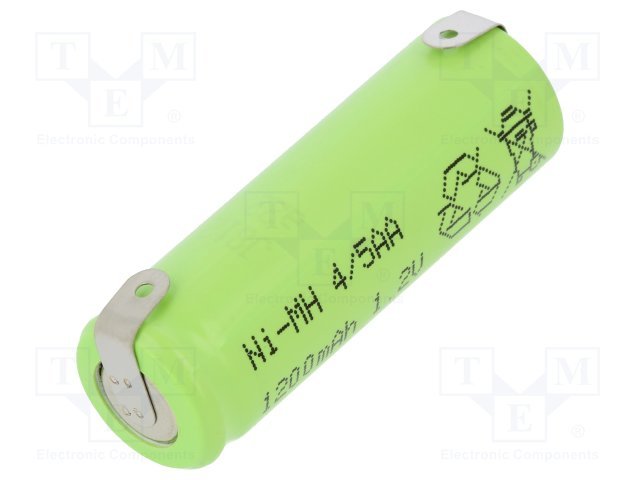 Akumulatori 4/5AA, JJJ, ar plakaniem izvadiem, NI-MH, 1200mAh, Ø13.9x43mm, 1.2V, 20.0gr.