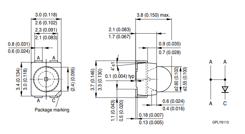 Gaismas diode SMD, sarkans, 3528, 3.2...6.4lm, 627-639nm, 1.9...2.5V/50mA, 3.4x3x3.8mm, 30grad., lēca, kopējs anods, PLCC4