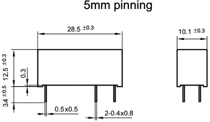 Relejs DC24V, SPST-NO, 10A/250VAC, 10A/30VDC, 2.35kΩ(10mA), viens kontakts(5.08mm) uz saslēgšanu, 28.5x12.5x10.1mm, HONGFA RELAY
