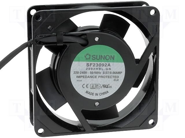 92x92x25mm, AC230V, ritgultnis, 51m3/h, 37dB, 2350rpm, 14.5W, Ventilators