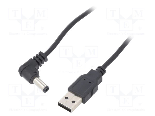 5.5*2.1mm leņķisks/USB A, L=10mm, štekers, taisns, 5V/2A, 0.5mm2, vads, 1m