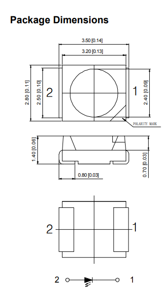 Gaismas diode SMD, aukstā balts(6000K), 3528, PLCC2, 8...8.5lm, 2.6...3.3V/20mA, 120grad., PLCC2