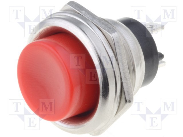 Poga SPST-NO, OFF-(ON), 1A/250VAC, Ø16mm*25mm, sarkana, bez fiksacijas