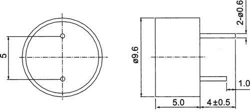 Zummers, 4-6V, 25mA, 80dB, 2600Hz, Ø9.6x5mm