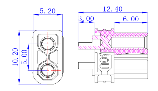 2Pin, XT30, "mama", 500V, 15A, 18AWG, lodejama vadam