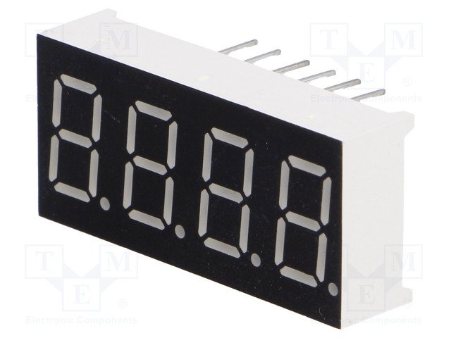 7LED indikators, ceturtkāršs, 9.14mm, 14x30mm, 4.6mcd, kopējs katods, zaļš