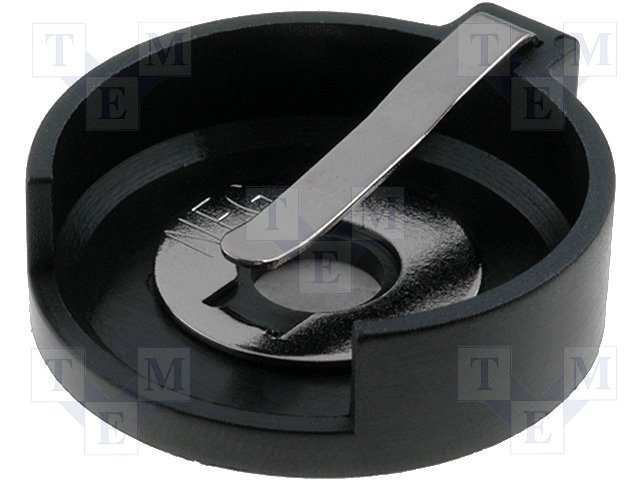 Bateriju turētājs CR2430, THT, plastmasas, horizontals, melna, THT, 2 baterijas