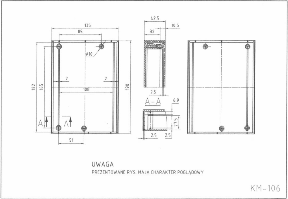 Plastmasas korpuss, 190x136x42mm, ABS, pelēkā krasa