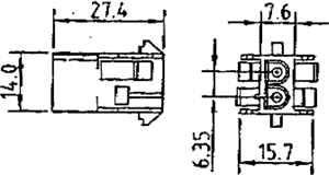 2pin(1x2), korpuss kontaktam "mama", 6.35x6.35mm, NLS serija, taisns