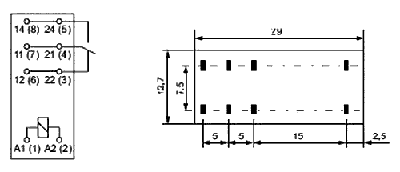 Relejs DC24V, SPDT, 16A/250VAC, 16A/24VDC, 1440Ω(16.6mA), viens kontakts uz pārslēgšanu,29x12.7x15.7mm, RELPOL