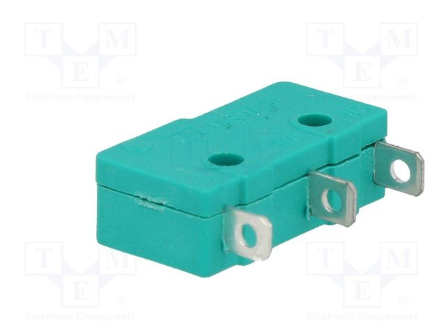 Mikropārslēdzējs bez sviras, SPDT, ON-(ON), 5A/250VAC, IP40, 19.8x6.4x10.6mm, 1.5N, viens kontakts uz parslēgšanu