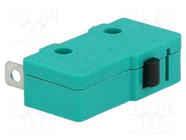 Mikropārslēdzējs bez sviras, SPDT, ON-(ON), 5A/250VAC, IP40, 19.8x6.4x10.6mm, 1.5N, viens kontakts uz parslēgšanu