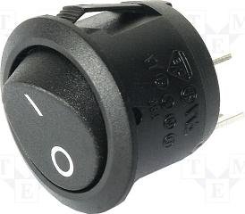 Taustiņslēdzis SPST, OFF-ON, 6A/250VAC, 20A/12VDC, D=23mm, (--O), melna krasa, apaļa, ar fiksāciju