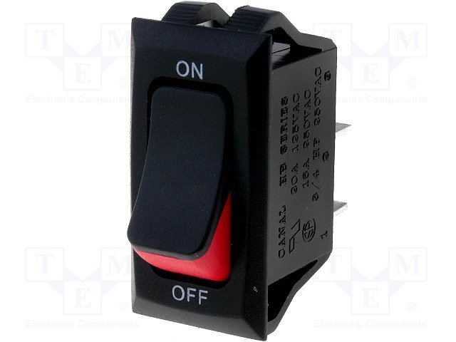 Taustiņslēdzis SPST, ON-OFF, 16A/250VAC, 16.5x32mm, melnā/satkanā krasa, ar fiksāciju