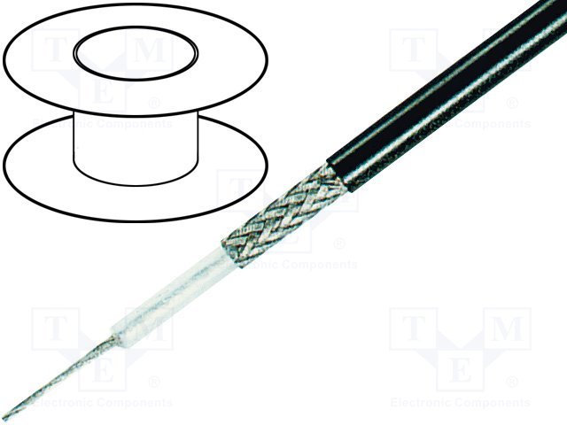 Kabelis koaksiālais RG58, CU, Ø4.95mm, 50R, melnā krasa, HELUKABEL