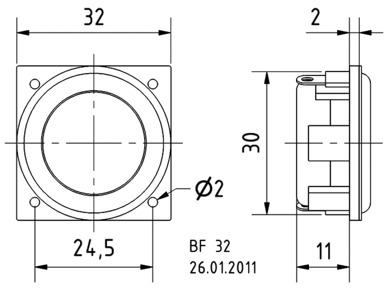Skaļrunis 2W, 8R, 150...20000Hz, 78dB, 32x32x13mm