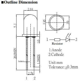 3mm, dzeltena, 12V, 1120...1560mcd, 30°, 12V/10...15mA, 585-595nm, gaismas diode