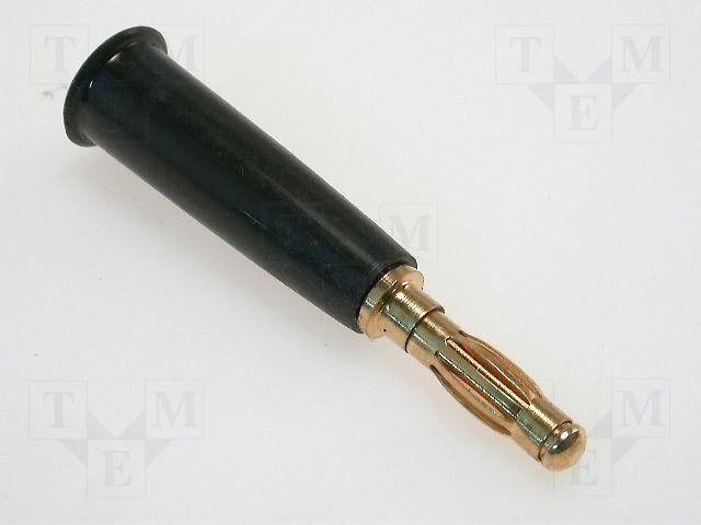 Testera štekers, 4mm, 10A/60VDC, L=44mm, melna krasa, "apzeltā"