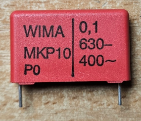 100nF/630VDC, 400VAC, ±20%, polipropilēns kondensātors 22.5mm, 9x19x31.5mm, WIMA