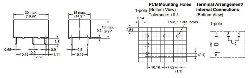 Relejs DC3V, SPST-NO, 10A/250VAC, 10A/30VDC, 32.1Ω(93.5mA), viens kontakts uz saslēgšanu, bistabilais, divas spoles, 20x15x10mm, OMRON, Pēc iepriekšēja pasūtījuma